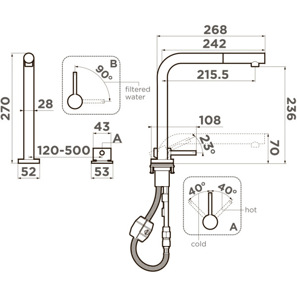 Смеситель для кухни Omoikiri Nara 2 Plus-S-GB с выдвижным изливом графит (4994373)