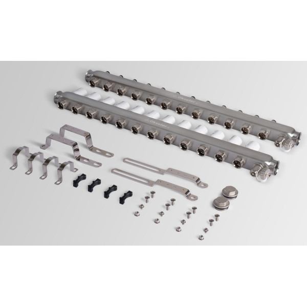 Коллекторная группа 12 отводов 1"*3/4"(18) ЕК с регулировочными клапанами Okseler (нерж.ст) с дренажным краном и краном Маевского (Oks00311)