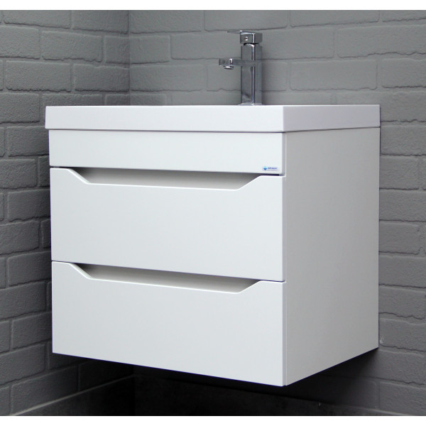 Тумба подвесная под умывальник Bazis 60 Ева с двумя ящиками В2 Айсберг Домино (DA5914T)