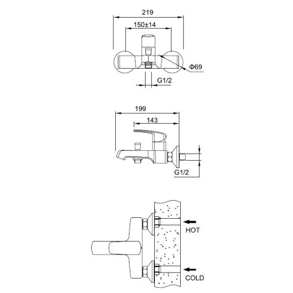 Смеситель для ванны и душа Zeegres Z.RILL (47002001)