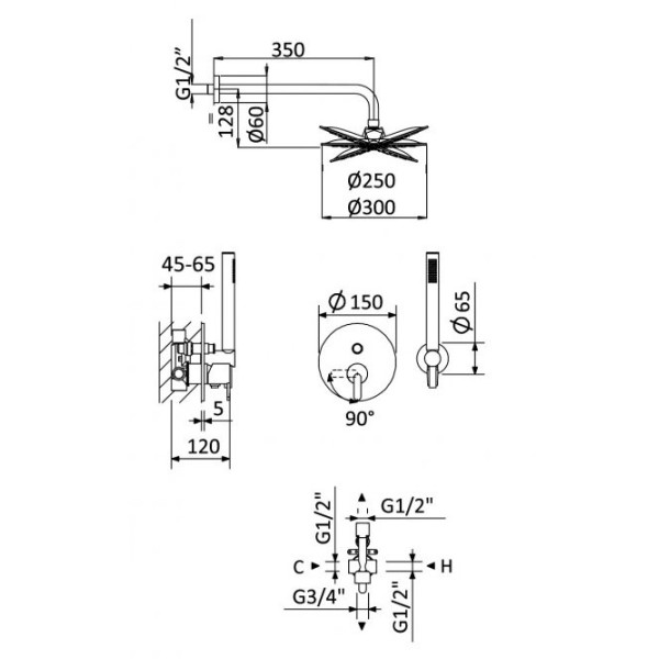 Душевая система Cezares Leaf satinox (LEAF-DSIP-30-L-ST)