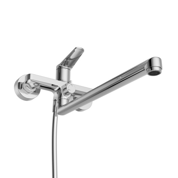Смеситель для ванны и душа с длинным изливом с душем, шлангом и держателем BelBagno (UNIQUE-VASM-L-CRM)
