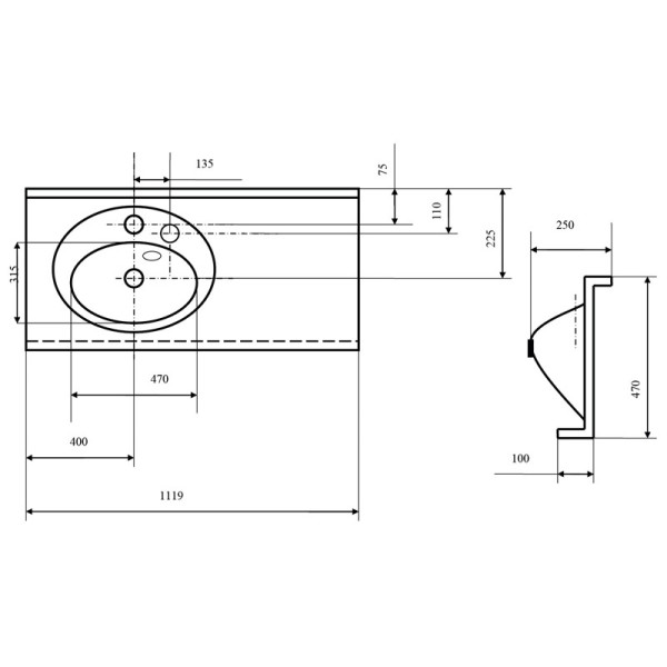 Раковина встраиваемая Акватон Отель 3/1200 120 L (1A70093NOT01L)