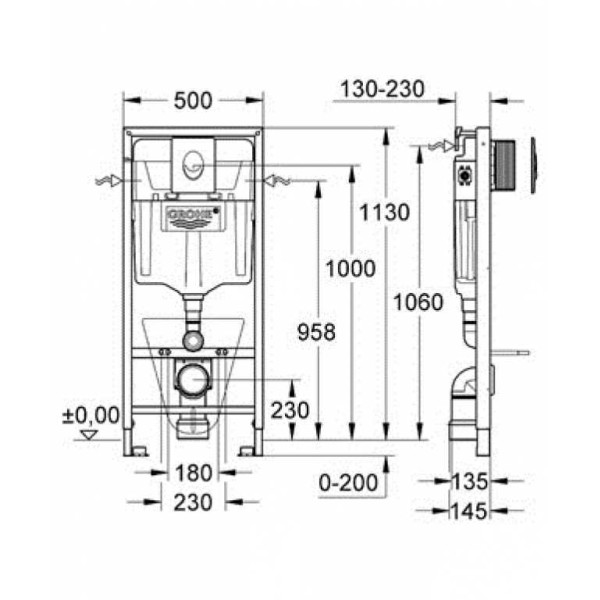 Инсталляция для подвесного унитаза Grohe Rapid SL с клавишей (38721001) хром Инсталляция для подвесного унитаза Grohe Rapid SL с клавишей (38721001) хром