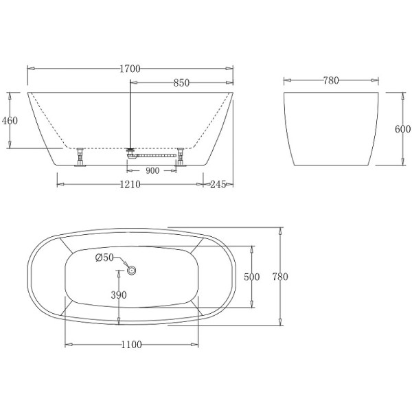 Ванна акриловая BelBagno 170x78 (BB72-1700-W0)