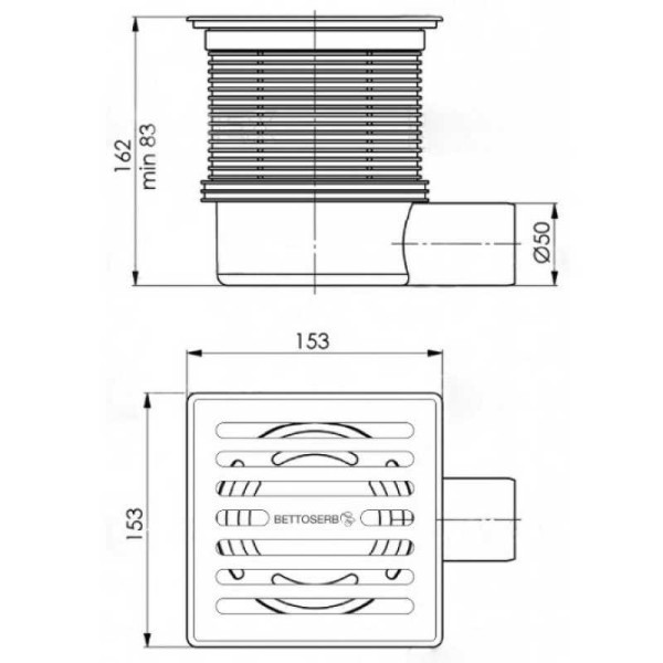 Трап горизонтальный Pestan 50 Bettoserb 153*153 мм хром (14702509) Трап горизонтальный Pestan 50 Bettoserb 153*153 мм хром (14702509)