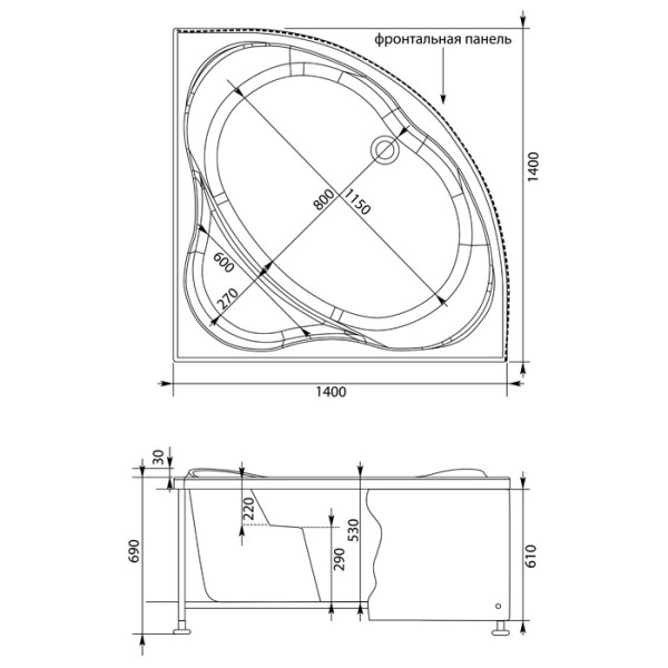 Экран фронтальный для ванны Aquanet Palau 140