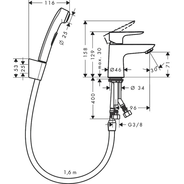 Смеситель с гигиеническим душем Hansgrohe Talis E хром (71729000)