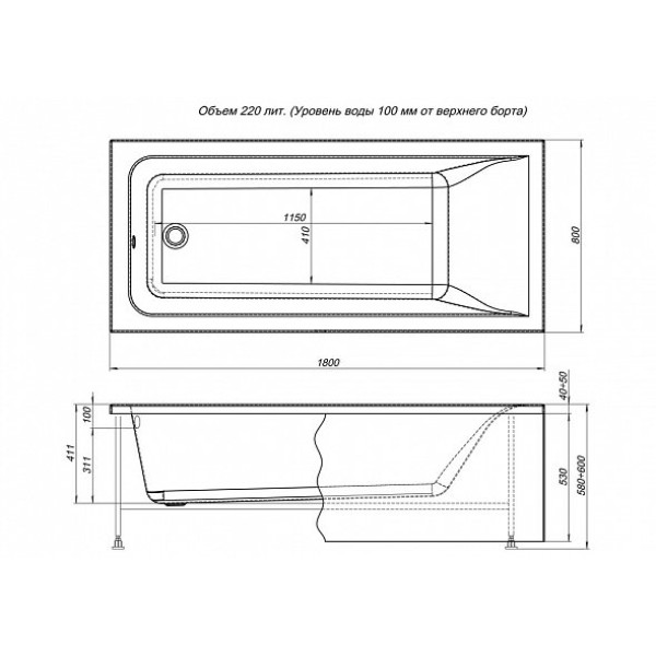 Ванна акриловая Aquanet Bright 180х80 без гидромассажа Ванна акриловая Aquanet Bright 180х80 без гидромассажа
