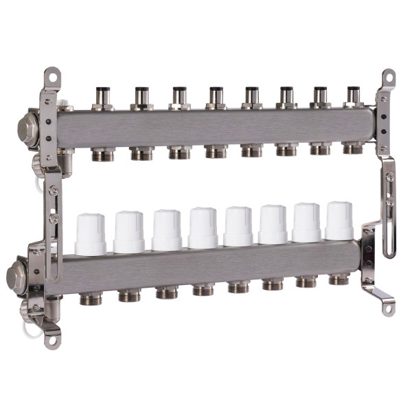 Коллекторная группа 8 отводов 1"*3/4"(18) ЕК с регулировочными клапанами Okseler (нерж.ст) с дренажным краном и краном Маевского (Oks00307) Коллекторная группа 8 отводов 1"*3/4"(18) ЕК с регулировочными клапанами Okseler (нерж.ст) с дренажным краном и краном Маевского (Oks00307)