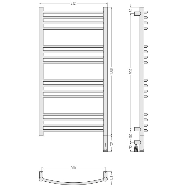 Полотенцесушитель электрический Сунержа Богема 3.1 выгнутая 1000x500 провод справа матовый белый (30-6003-1050)