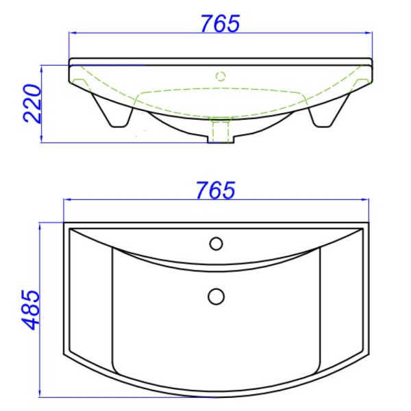 Раковина мебельная Kirovit Стиль 765x220x485 белая (4620008197470)
