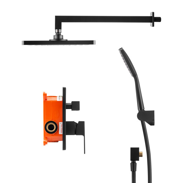 Смеситель для душа Swedbe Platta встраиваемый с верхним душем черный (5555B)