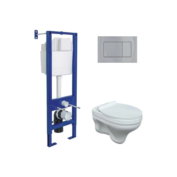 Комплект инсталляция с унитазом Berges Atom кнопка хром глянец, унитаз подвесной Albit S с сиденье с soft-close (043315)