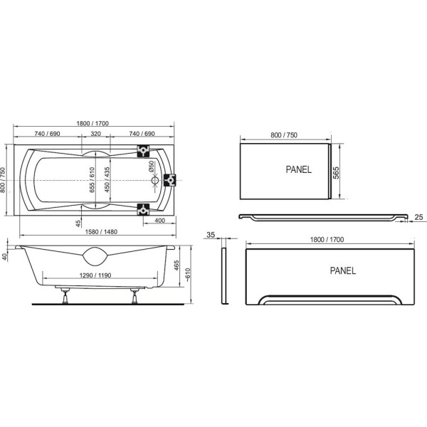 Экран фронтальный для ванны Ravak A U 180 (CZ001Y0A00) Экран фронтальный для ванны Ravak A U 180 (CZ001Y0A00)