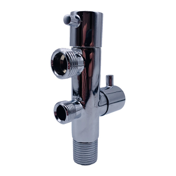 Кран угловой двойной Tiemme 1/2"x1/2"x3/8" НН хром, с чашкой (2950178)