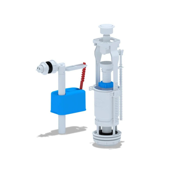 Арматура для смывного бачка АНИ (боковой подвод 1/2" (пластик эконом), 1-уровень, кнопка пласт. белая эконом) АНИ пласт (WC6050)