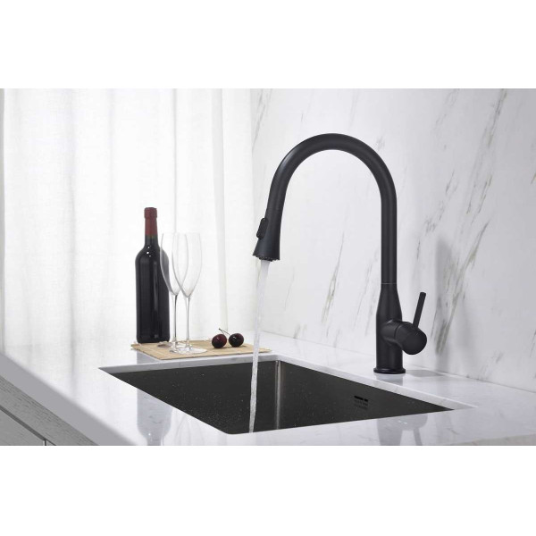 Смеситель для кухни Timo Saona черный, с выдвижным изливом (2336/03FL)