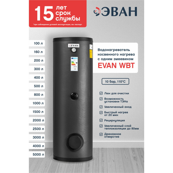 Водонагреватель косвенного нагрева с одним змеевиком 300 л WBT-HT-300 (830013) Водонагреватель косвенного нагрева с одним змеевиком 300 л WBT-HT-300 (830013)