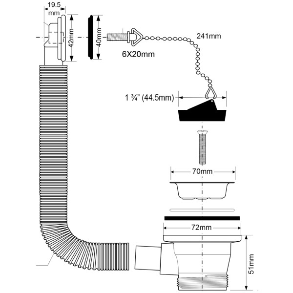 Перелив для мойки McAlpine 11/2"*70 (под прямоугольный перелив) (OR2-70)