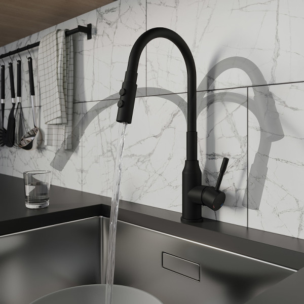Смеситель для кухни Milardo Meal с гибким изливом черный (M01BL2FM05)