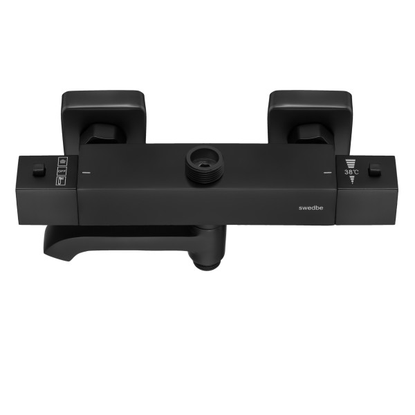 Смеситель для ванны и душа Swedbe Hermes термостат, с повортн.изливом и верхним подключением черный (9043B) Смеситель для ванны и душа Swedbe Hermes термостат, с повортн.изливом и верхним подключением черный (9043B)