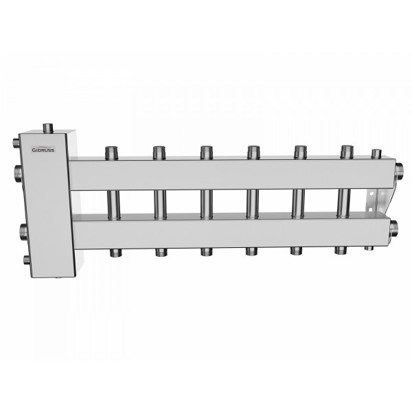 Коллектор балансировочный Gidruss BMSS-150-9DU (нерж., до 150 кВт, подкл. котла G 1 1/2", 4+4 контура G 1", боковой контур G 1 1/2", нерж ст.)