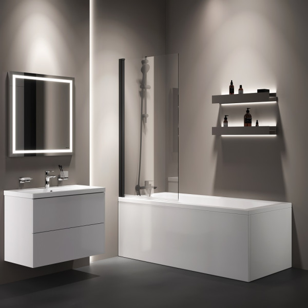 Душевая шторка для ванны AM.PM Gem 80х140 профиль черный мат, стекло прозрачное (W90BS-D080-140BT)