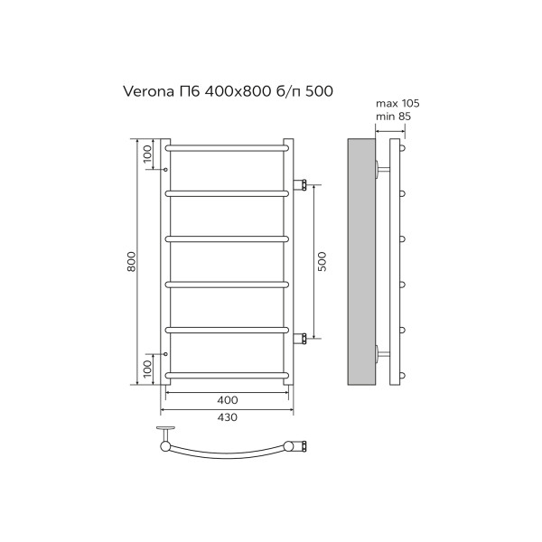 Полотенцесушитель водяной Azario Verona 400x800 хром