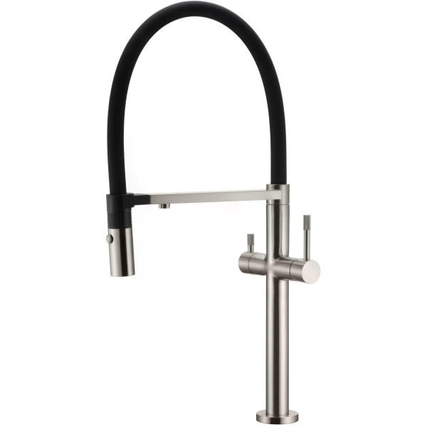 Смеситель для кухни Boheme Kitchen Никель с краном для питьевой воды с гибким изливом (115-NB)
