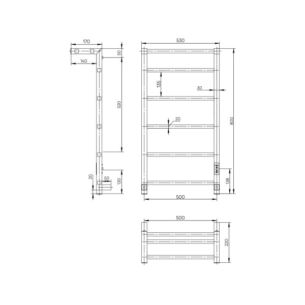 Полотенцесушитель электрический Indigo Forma 800x500 таймер, унив.подкл.RxL, Graphite Metallic (LEF80-50GFMRt)