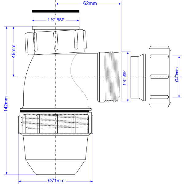 Сифон McAlpine 1 1/2"x40 мм без выпуска и возможности регулировки по высоте, выход компрессионный (MRSK2-NW-MINI)
