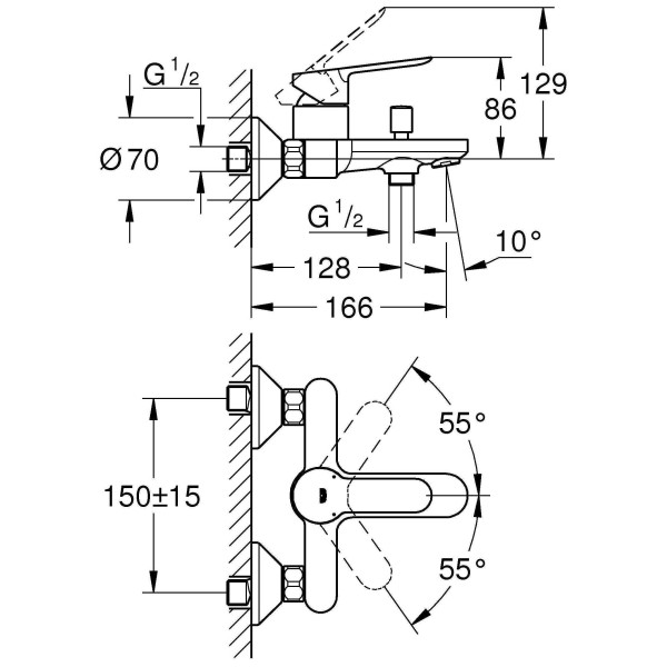 Смеситель для ванны и душа Grohe BauEdge (23605000)