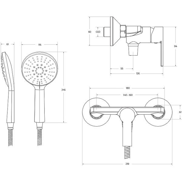 Смеситель для душа BelBagno с ручным душем, шлангом и держателем, хром (AURORA-ESDM-CRM)