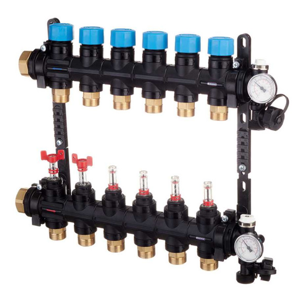 Коллекторная группа 6 отводов 1" с расходомерами и термометрами Henco (композит) (UFH-0605MDK06-03L)