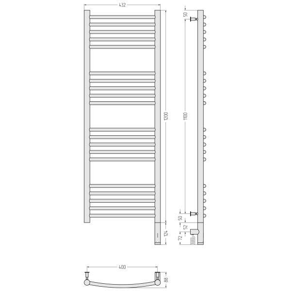 Полотенцесушитель электрический Сунержа Богема 3.0 выгнутая 1200x400 провод справа матовый чёрный (31-5803-1240)