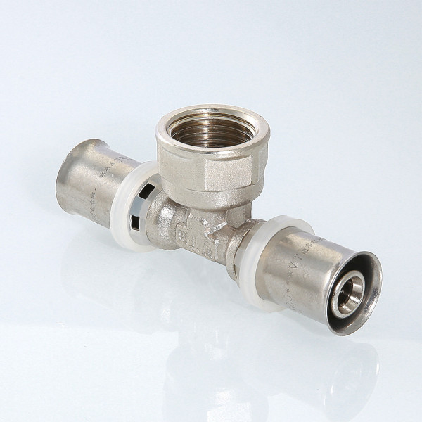 Тройник 40*1"В*40 Valtec (пресс, никель) (VTm.232.N.400640)