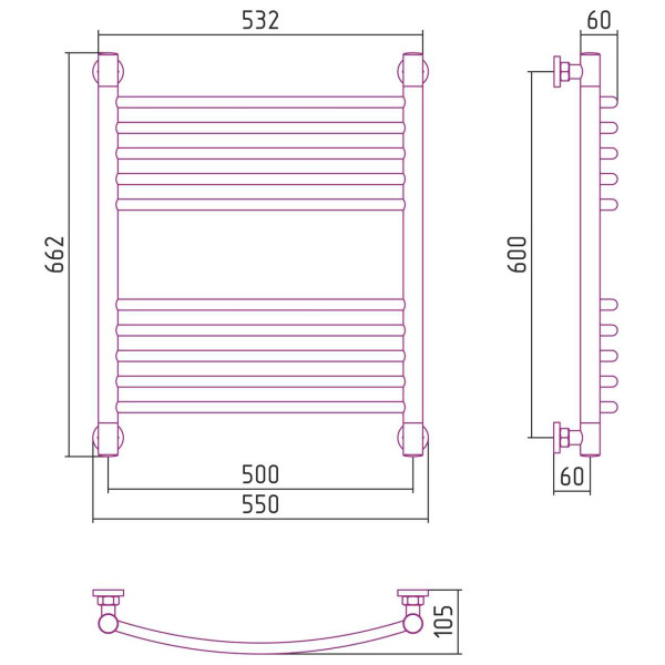 Полотенцесушитель водяной Сунержа Богема+ выгнутая 600х500 белый (12-0221-6050) Полотенцесушитель водяной Сунержа Богема+ выгнутая 600х500 белый (12-0221-6050)