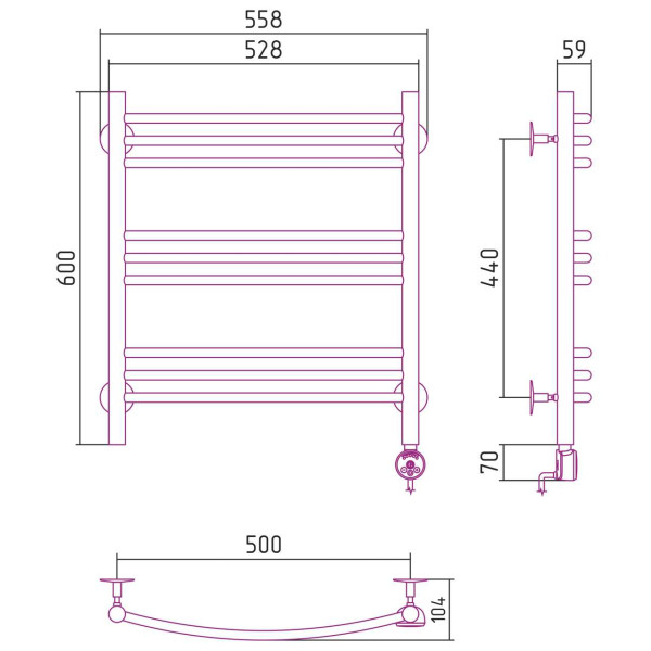 Полотенцесушитель электрический Стилье Формат 10 ТП 600x500 (3+3+3) Г16, хром (00510-6050) Полотенцесушитель электрический Стилье Формат 10 ТП 600x500 (3+3+3) Г16, хром (00510-6050)