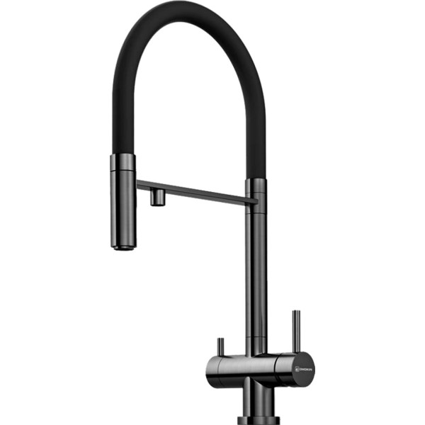 Смеситель для кухни Omoikiri Kanto-GM-BL с переключателем на фильтр, с выдвижным изливом вороненая сталь/черный (4994605)