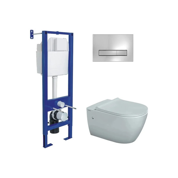 Комплект инсталляция с унитазом Berges Atom Line кнопка хром глянец, унитаз Mascon Rimless, сиденье с soft-close (043350)