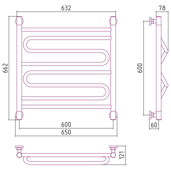 Полотенцесушитель водяной Сунержа Элегия+ 600х600 белый (12-0205-6060) Полотенцесушитель водяной Сунержа Элегия+ 600х600 белый (12-0205-6060)