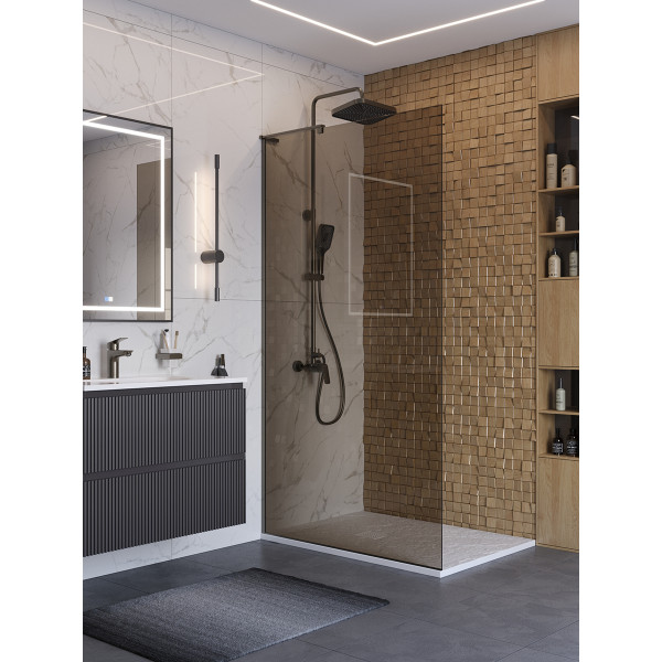 Душевое ограждение BelBagno Uno 100x200 стекло тонированное бронзовое, профиль оружейная сталь матовая (UNO-L-1-TB-100-BR-GM) Душевое ограждение BelBagno Uno 100x200 стекло тонированное бронзовое, профиль оружейная сталь матовая (UNO-L-1-TB-100-BR-GM)