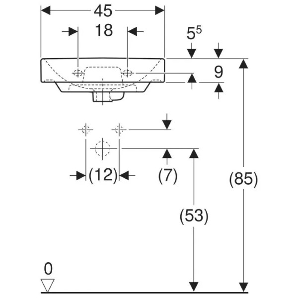 Раковина подвесная Geberit Smyle Square 45х36 с отверстием под смеситель и перелив, белая (500.222.01.1)