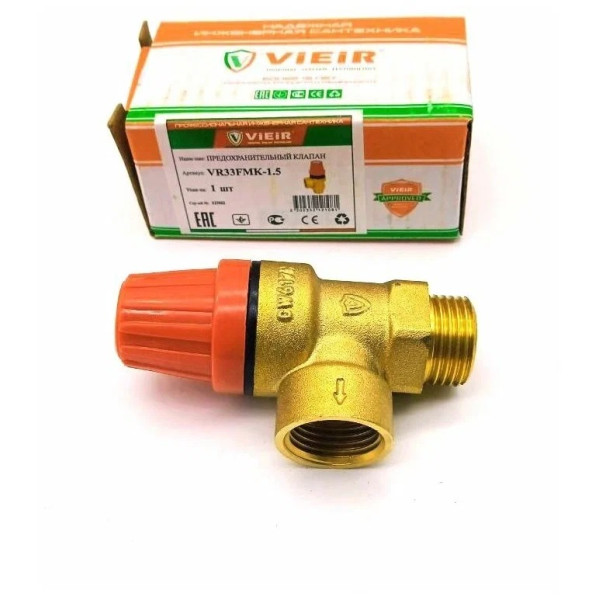 Клапан предохранительный 1/2"ВН 1,5 бар Vieir (красный) (VR33FMK-1.5)