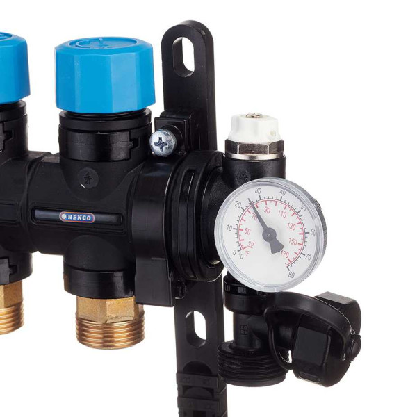 Коллекторная группа 3 отвода 1" с расходомерами и термометрами Henco (композит) (UFH-0605MDK03-03L)