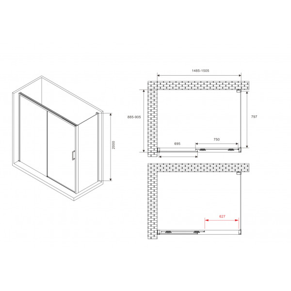 Душевой уголок Abber Komfort 90x90x200 стекло прозрачное, профиль черный (AG93150B-S92B)