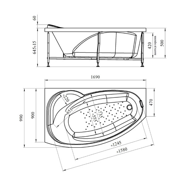 Ванна акриловая Радомир София R, с каркасом (2-01-0-2-1-223) Ванна акриловая Радомир София R, с каркасом (2-01-0-2-1-223)