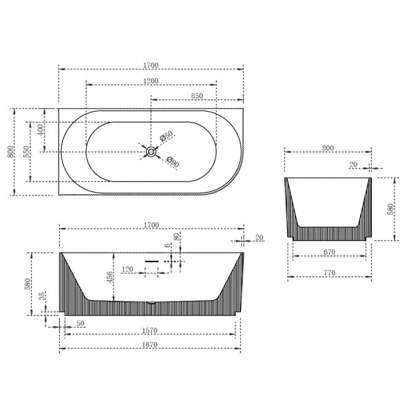 Ванна акриловая Abber 170x80x58 L черная (AB9329-1.7MB L)
