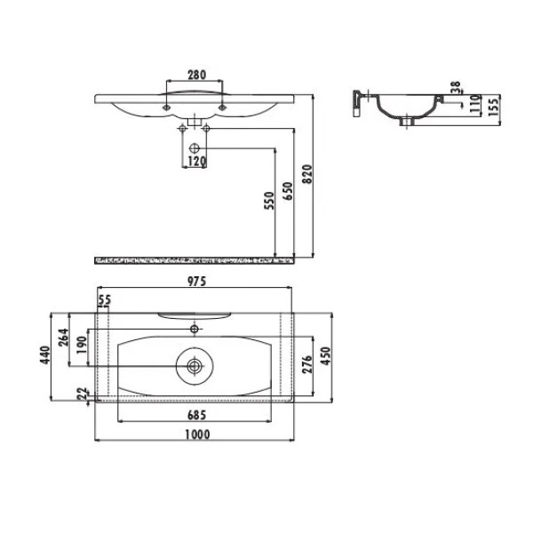 Раковина мебельная Creavit Luna100x45 белая (LN200-00CB00E-0000)
